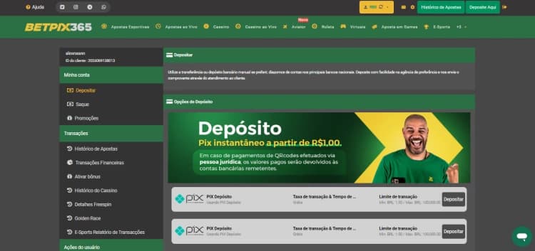 como depositar na betpix365