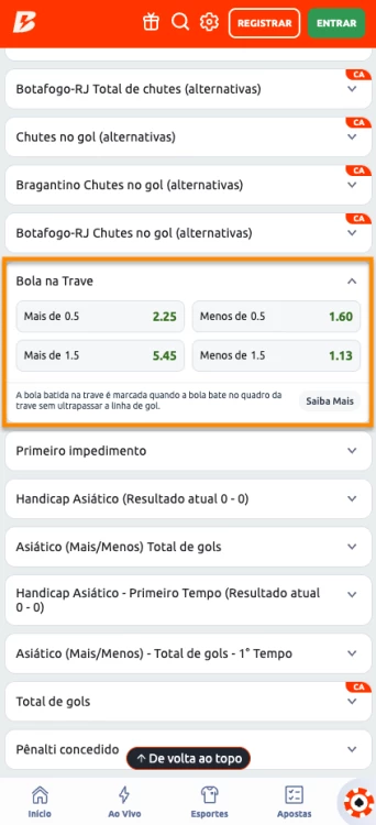 Captura de tela Aposta bola na trave na partida