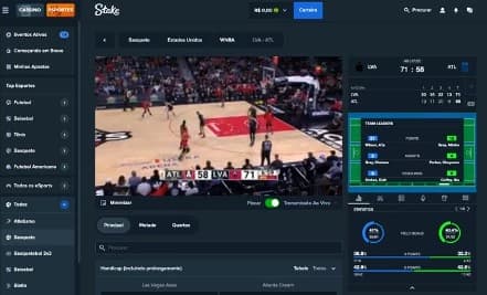 Captura de tela Livestreaming de uma partida de basquete da Stake