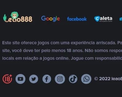 Captura de tela Rodapé do site Leão 888 com sem indicação de uma licença válida de jogo