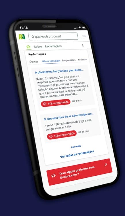 Captura de tela Reclamações da plataforma Onebra no Reclame Aqui