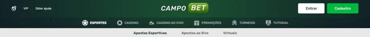 Menu do site oficial da Campobet Brasil