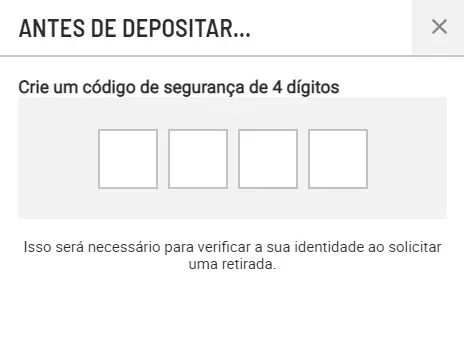 Espaço para colocação o pin de confirmação de cadastro do site ofical de Bodog Brasil