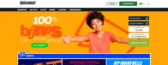 Pagina principal do site oficial da casa de apostas Betmotion Brasil
