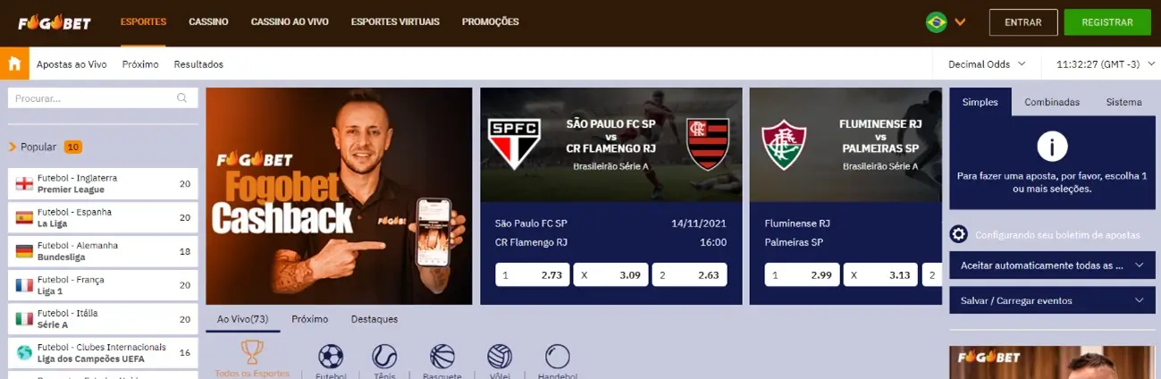 Página principal do site oficial da casa de apostas de Fogobet Brasil