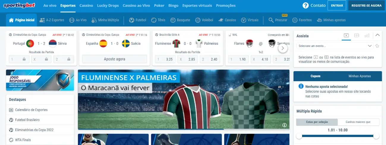 Página principal do site oficial de Sportingbet Brasil